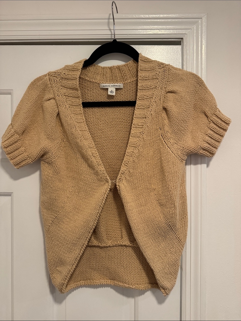Banana Republic Short-Sleeve Open Front Cardigan in Camel